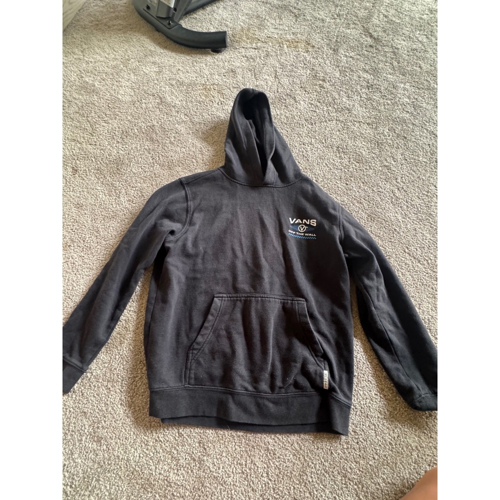 Vans Off The Wall Kids Black Hoodie Graphic Logo Fleece Sweatshirt Small Logo